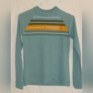 Cotopaxi Women's Small Alpaca Wool Long Sleeve Teal Blue Stripes Sweater Rei Top